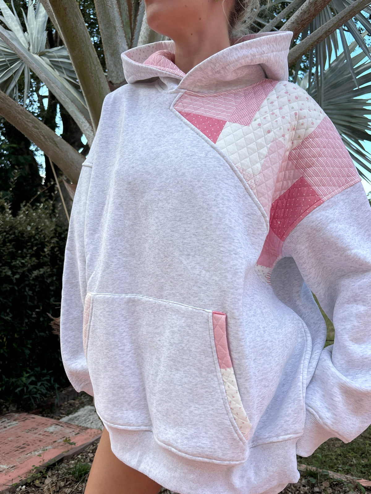 Pearl Grey Margo Quilted Patchwork Hoodie