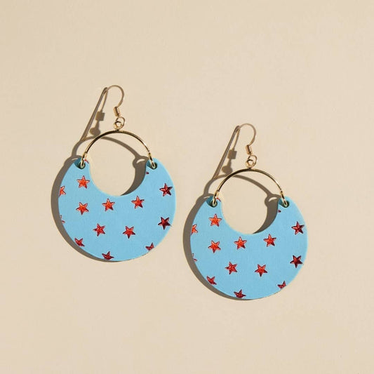 Teal Lagoon Star Nina Leather Hoop Earrings: Gold