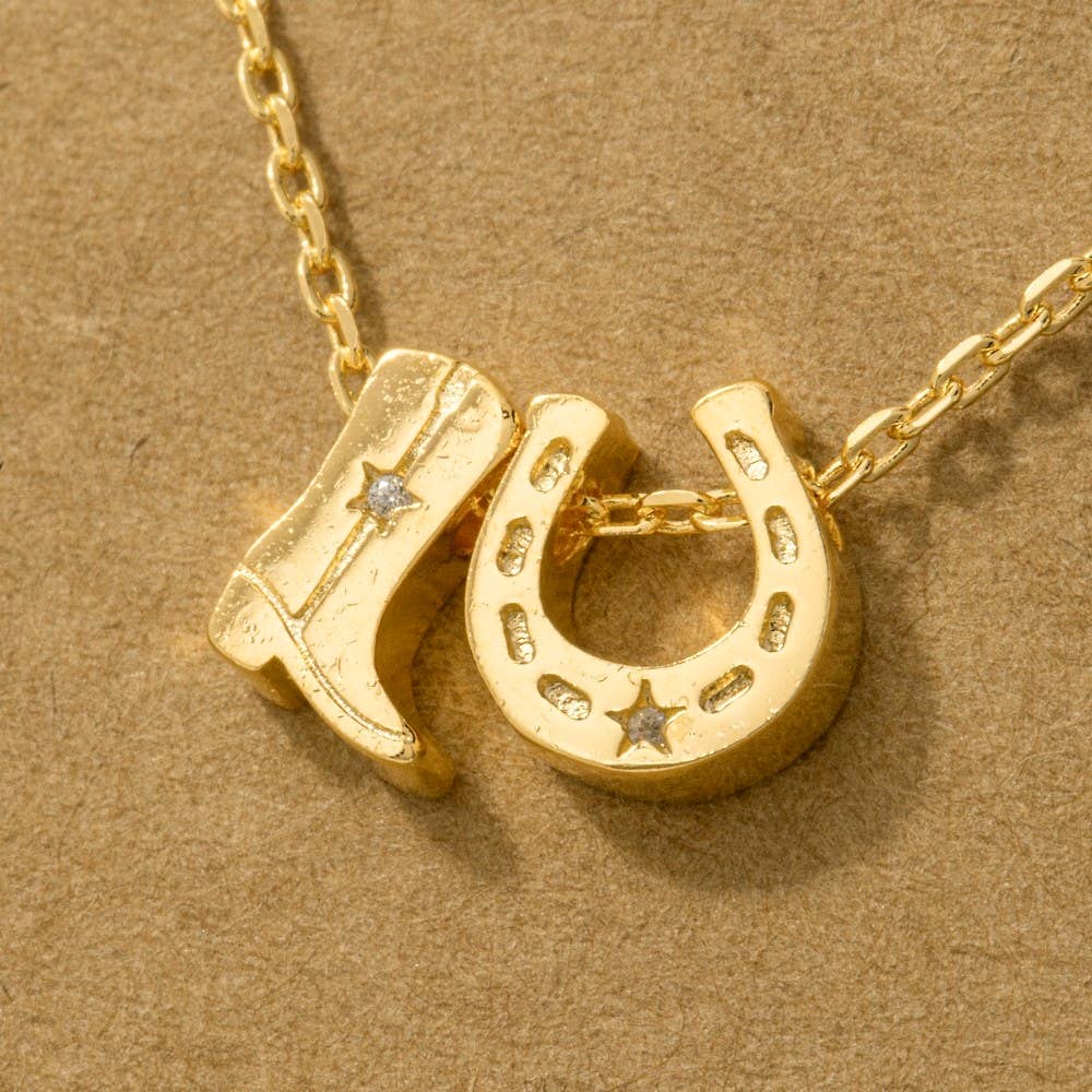 Cowboy Boots Horse Shoe Necklace