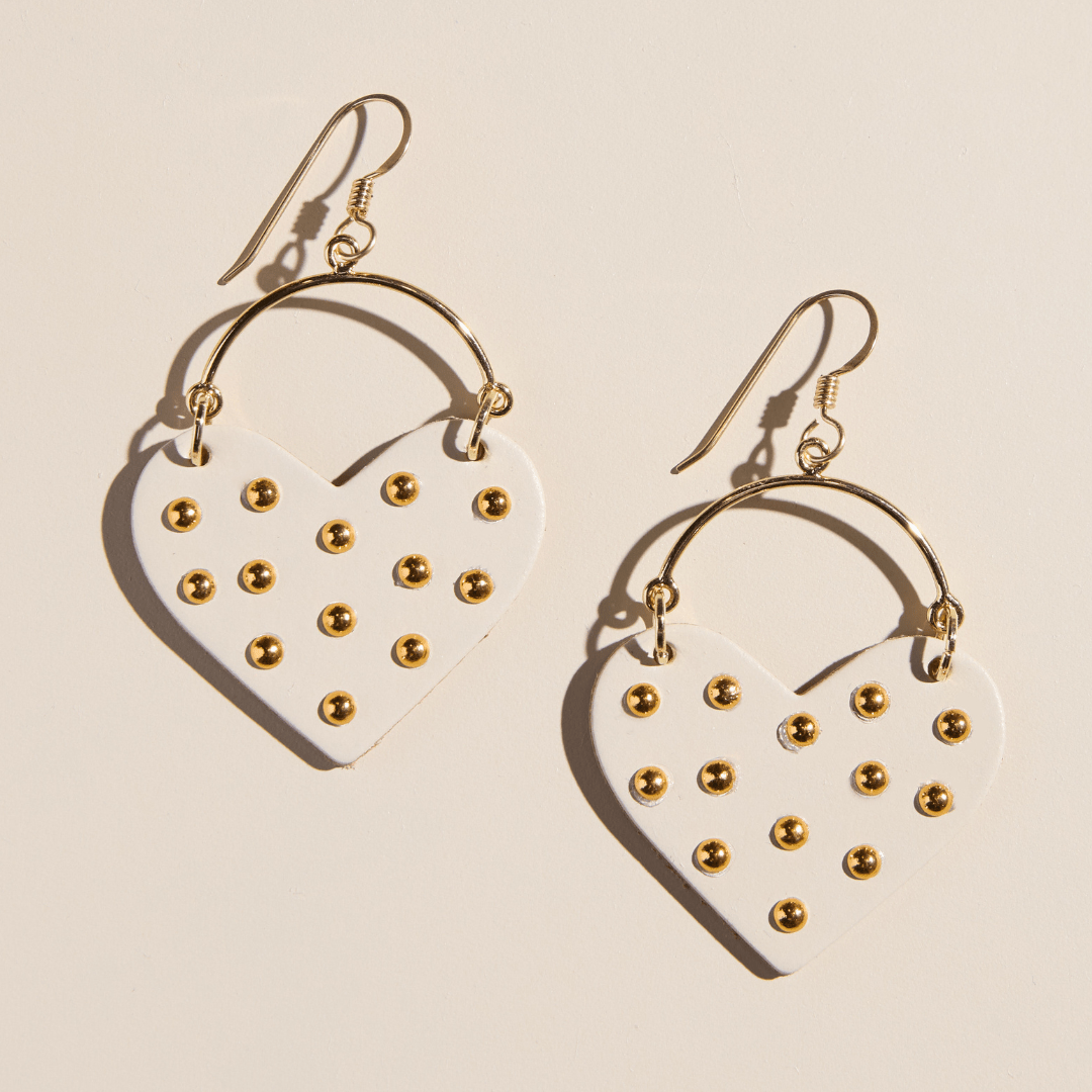 Ecru Harlow Studded Heart Hoop Earrings: Silver