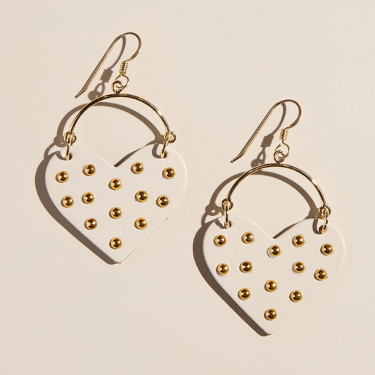 Ecru Harlow Studded Heart Hoop Earrings: Silver