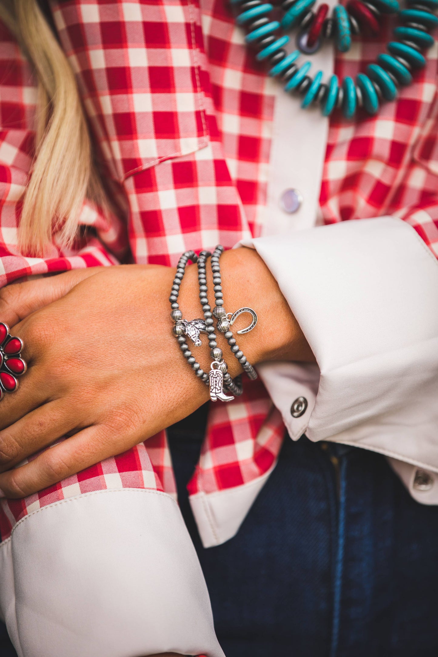 3pc Dainty Bracelets w/ Horseshoe, Boot & Horse Head Charms