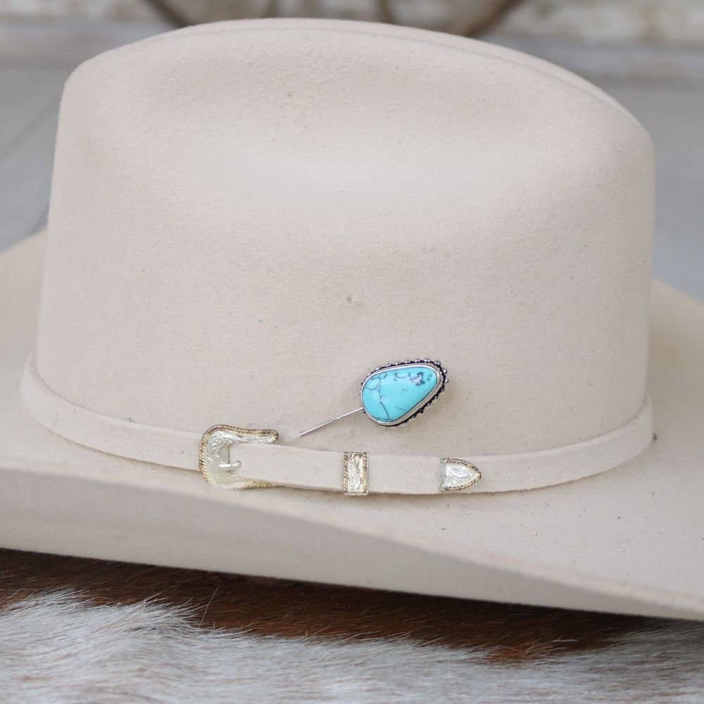 Beaded Edge Turquoise Hat Pin - Sierra